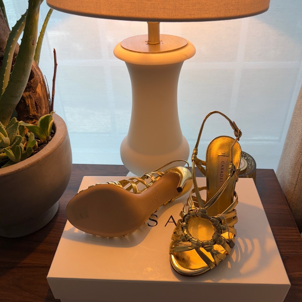 NIB! Casadei Gold Strappy Heels